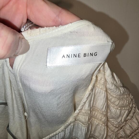 Anine Bing Viola Dress Knee Length Cream Pleating & Lace Uneven Hem M - Picture 5 of 10